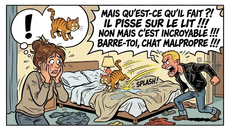 Chat pisse lit colere couple