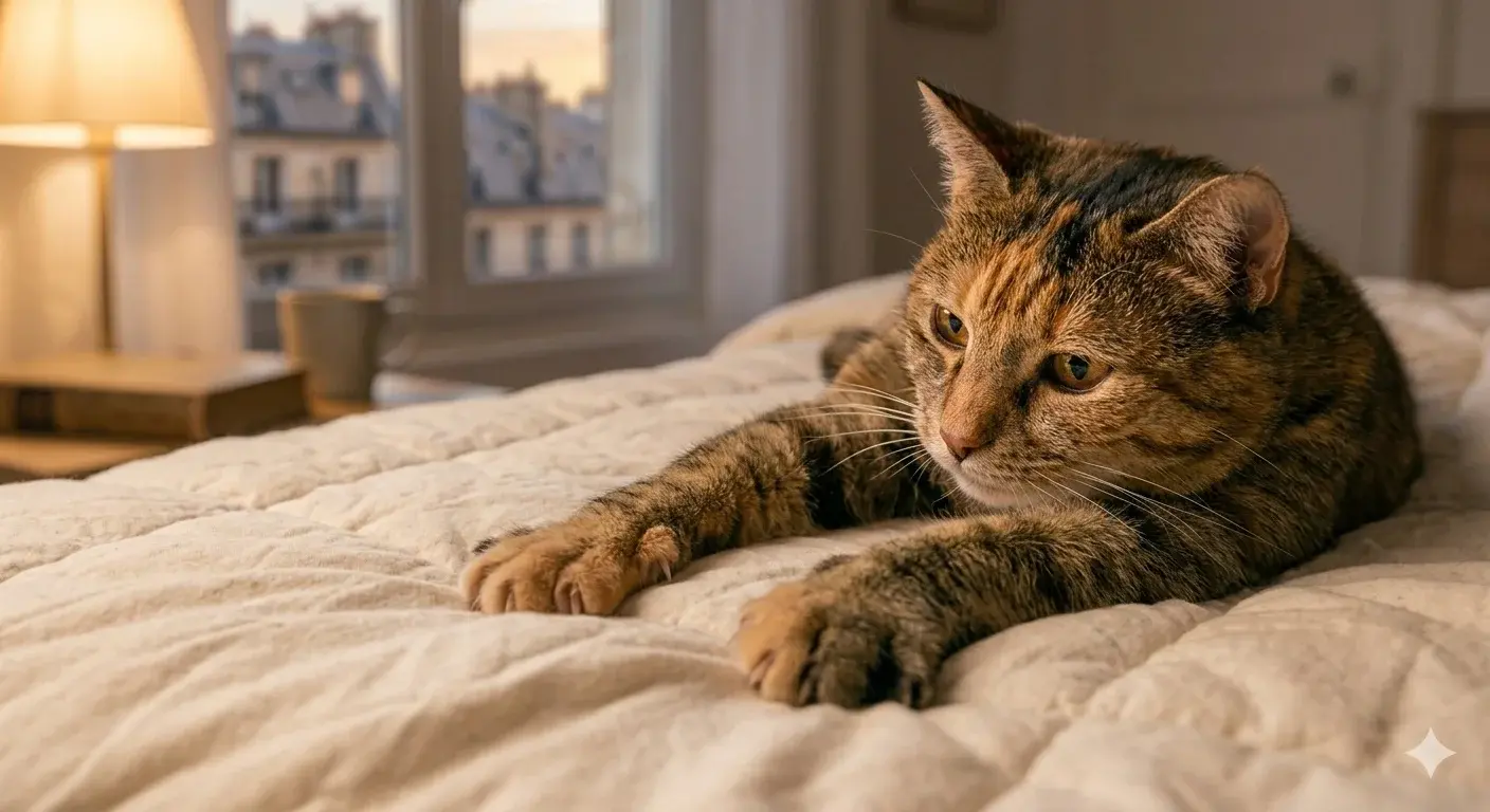 Chat qui petri une couette