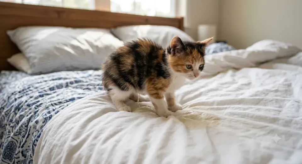 Chaton pipi lit