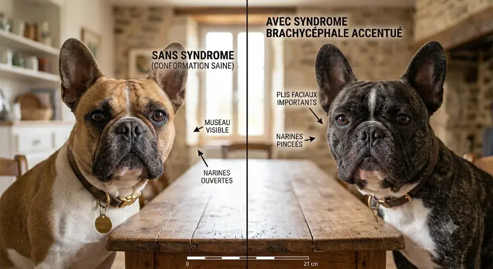 Comparaison bulldog sans avec syndrome brachycephale