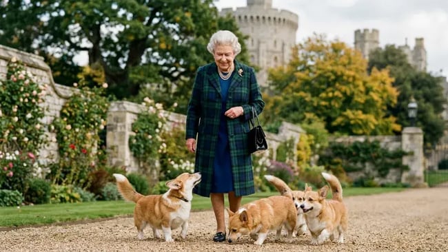 Reine elizabeth et ses corgis au chateau de windsor