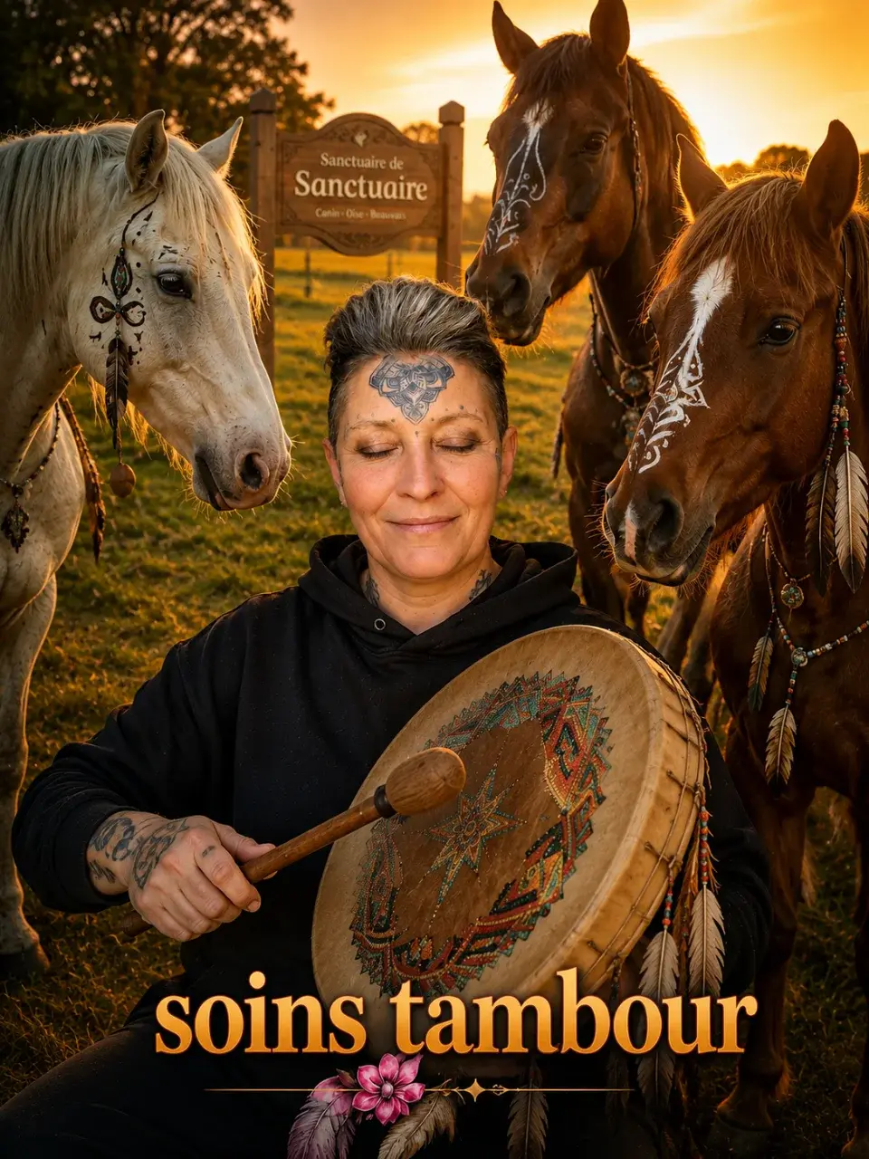 Soins tambour femme chevaux sanctuaire